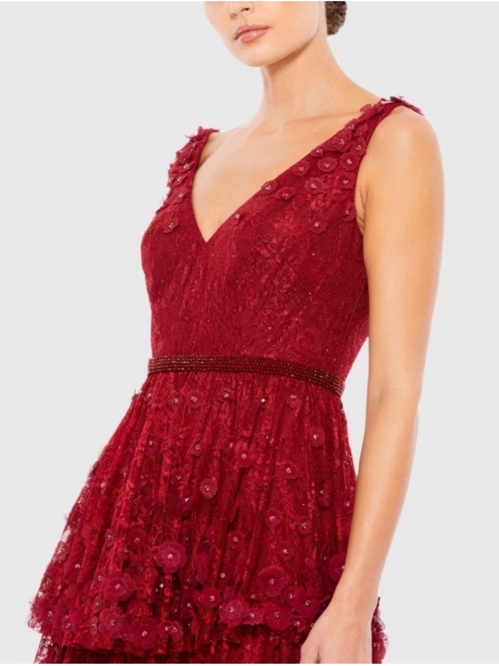 Mac Duggal 67710 Floral Applique Ruffled Tiered V Neck Gown Size 16 NWT - Picture 7 of 12